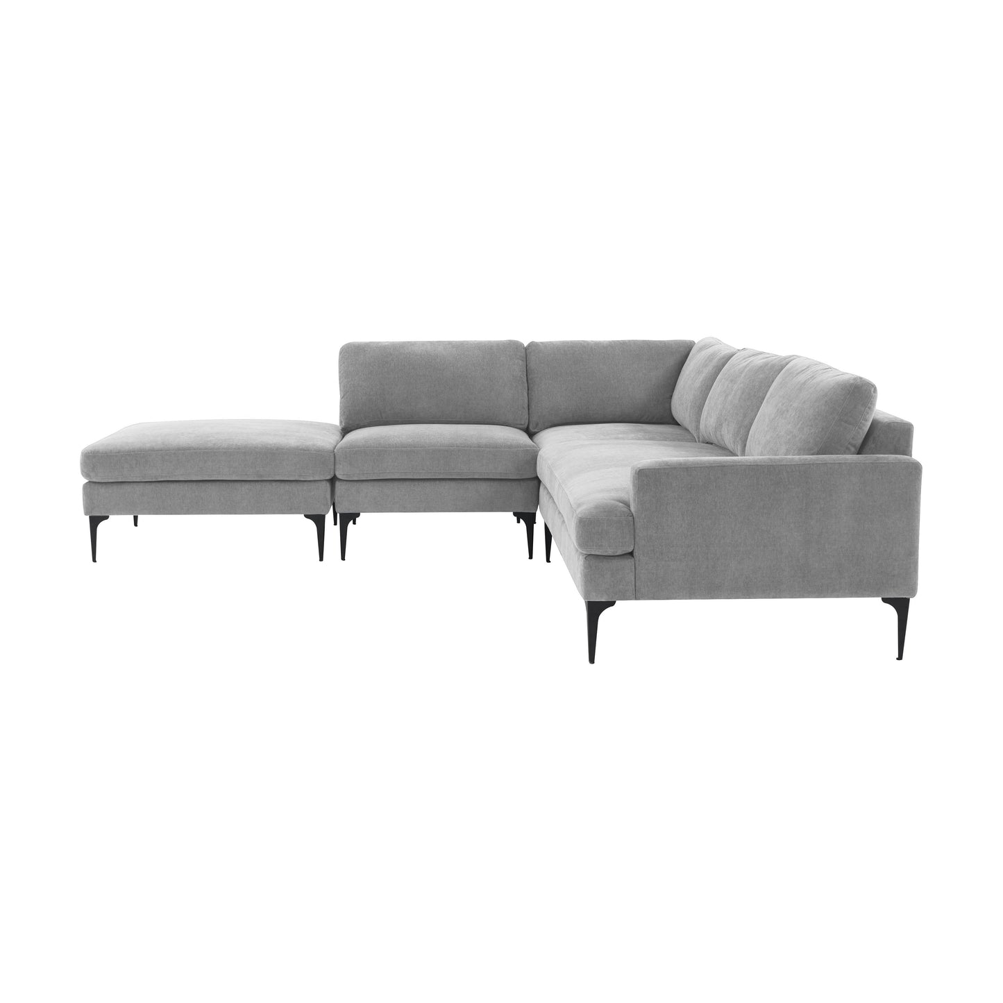 lana gray velvet large laf chaise sectional with black legs