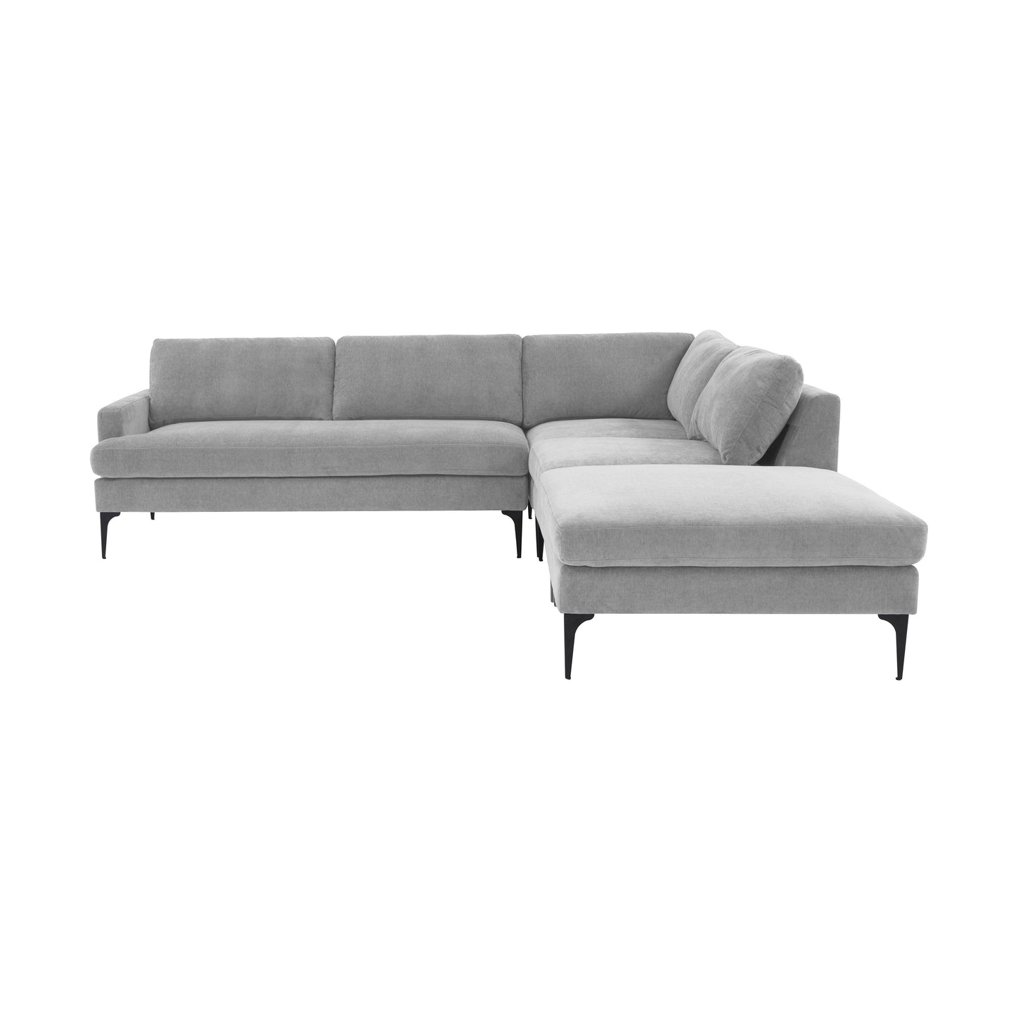 lana gray velvet large raf chaise sectional with black legs