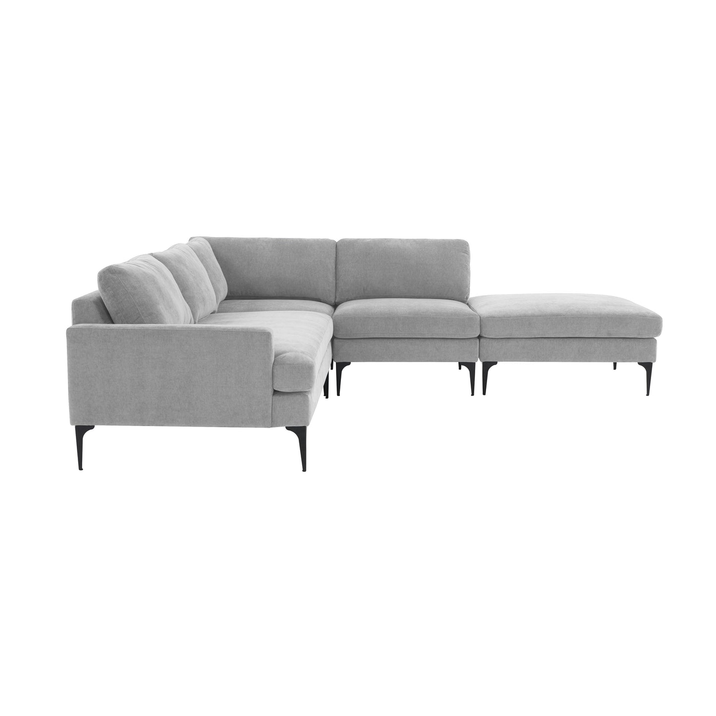 lana gray velvet large raf chaise sectional with black legs