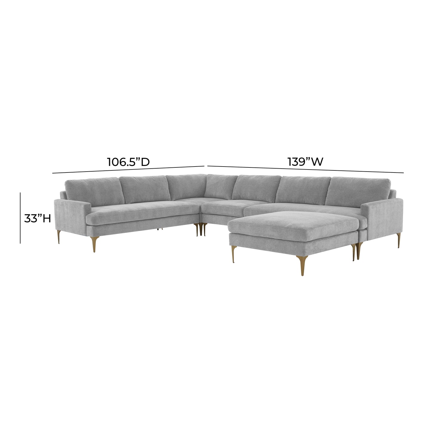 lana gray velvet large chaise sectional