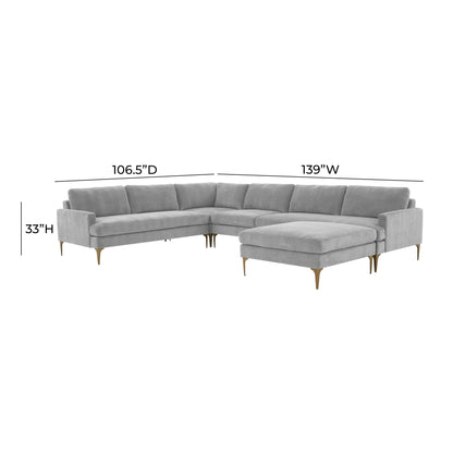 Lana Gray Velvet Large Chaise Sectional