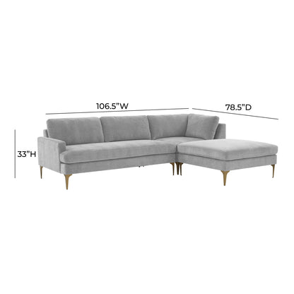 Lana Gray Velvet RAF Chaise Sectional