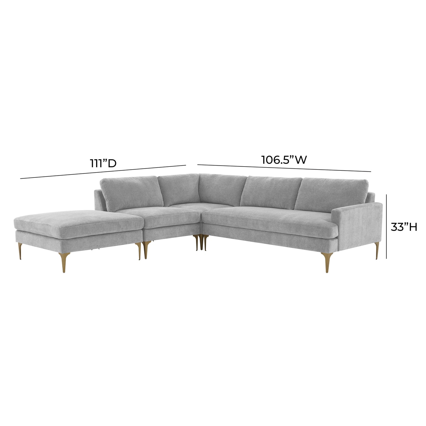 lana gray velvet large laf chaise sectional