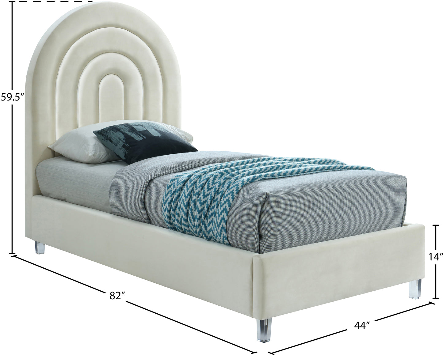 ariel cream velvet twin bed t