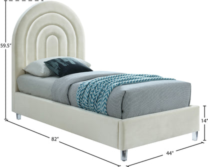 Ariel Cream Velvet Twin Bed T