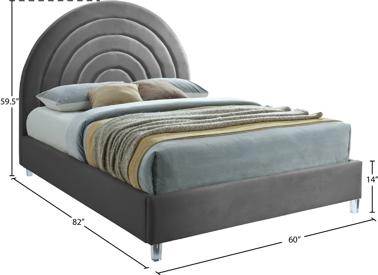 ariel grey velvet full bed f