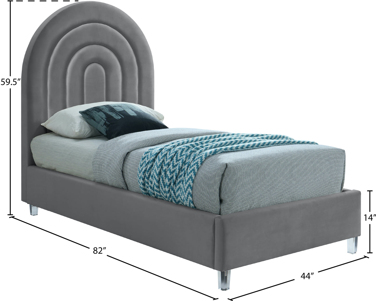 ariel grey velvet twin bed t