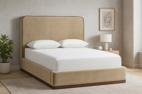 Mira Beige / Brown Velvet Upholstered Full Bed, 1 Piece