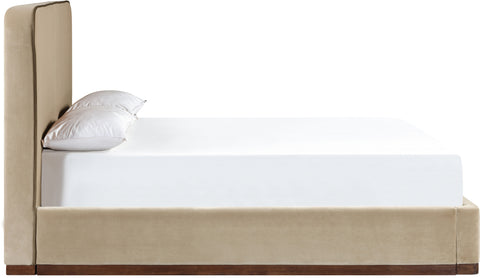 Mira Beige / Brown Velvet Upholstered Full Bed, 1 Piece