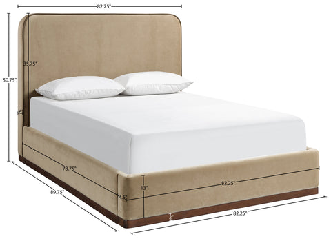 Mira Beige / Brown Velvet Upholstered King Bed, 1 Piece