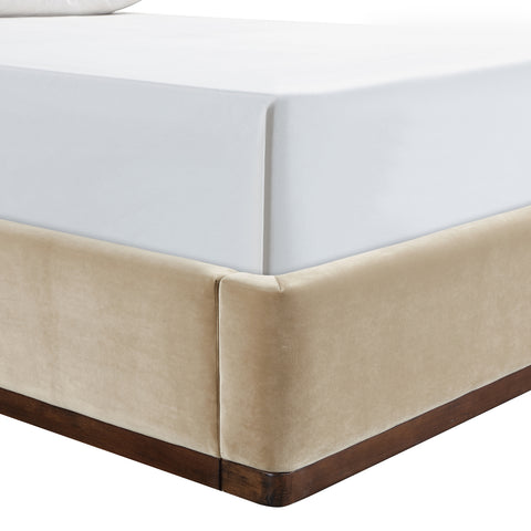 Mira Beige / Brown Velvet Upholstered King Bed, 1 Piece