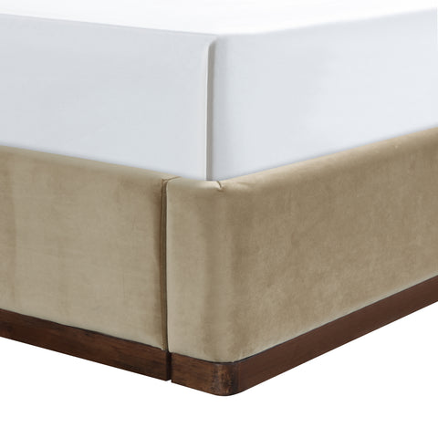 Mira Beige / Brown Velvet Upholstered Twin Bed, 1 Piece