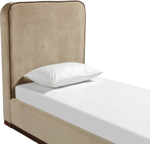 Mira Beige / Brown Velvet Upholstered Twin Bed, 1 Piece