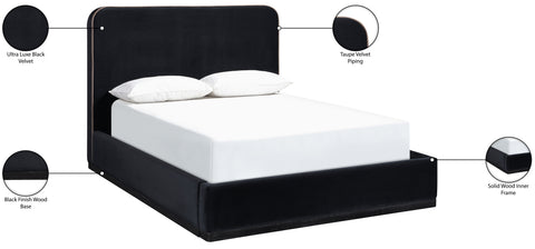 Mira Black / Taupe Velvet Upholstered Full Bed, 1 Piece