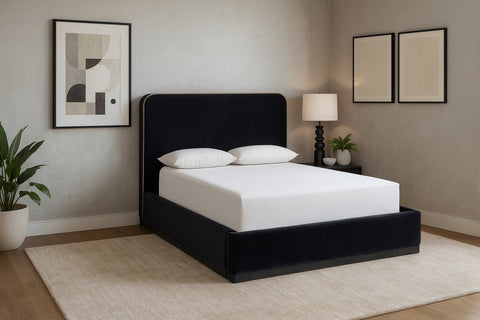 Mira Black / Taupe Velvet Upholstered Full Bed, 1 Piece
