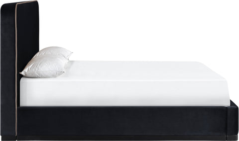 Mira Black / Taupe Velvet Upholstered Full Bed, 1 Piece