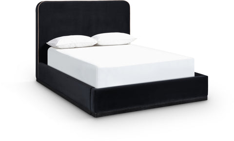 Mira Black / Taupe Velvet Upholstered King Bed, 1 Piece