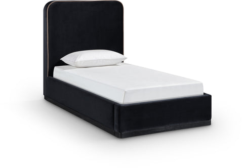Mira Black / Taupe Velvet Upholstered Twin Bed, 1 Piece