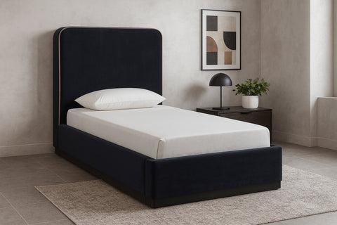 Mira Black / Taupe Velvet Upholstered Twin Bed, 1 Piece