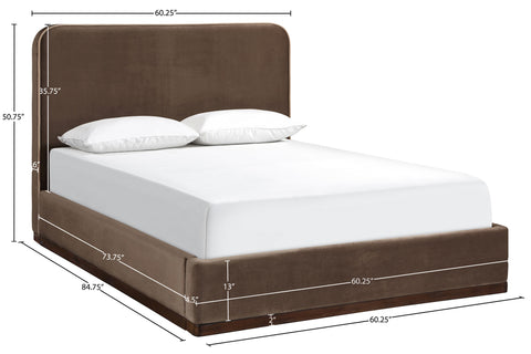 Mira Brown / Beige Velvet Upholstered Full Bed, 1 Piece