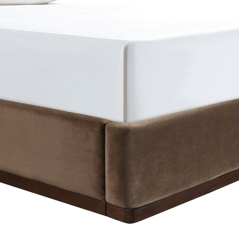 Mira Brown / Beige Velvet Upholstered Full Bed, 1 Piece