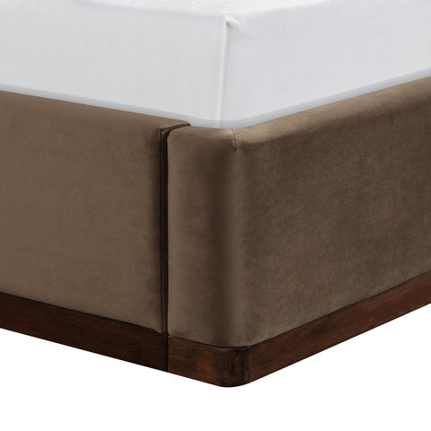Mira Brown / Beige Velvet Upholstered Twin Bed, 1 Piece