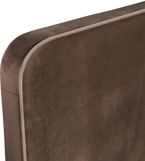 Mira Brown / Beige Velvet Upholstered Twin Bed, 1 Piece