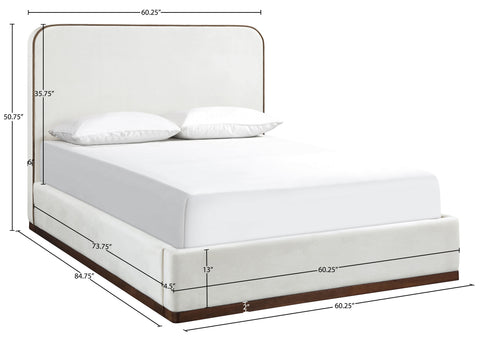 Mira Cream / Beige Velvet Upholstered Full Bed, 1 Piece
