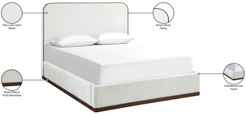Mira Cream / Beige Velvet Upholstered Full Bed, 1 Piece