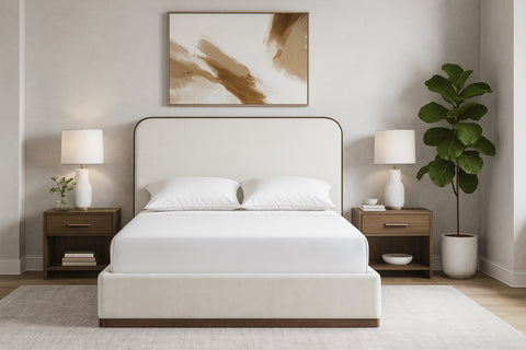 Mira Cream / Beige Velvet Upholstered Full Bed, 1 Piece