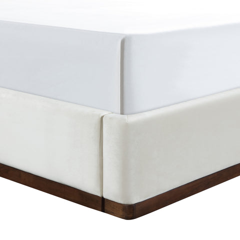 Mira Cream / Beige Velvet Upholstered Full Bed, 1 Piece