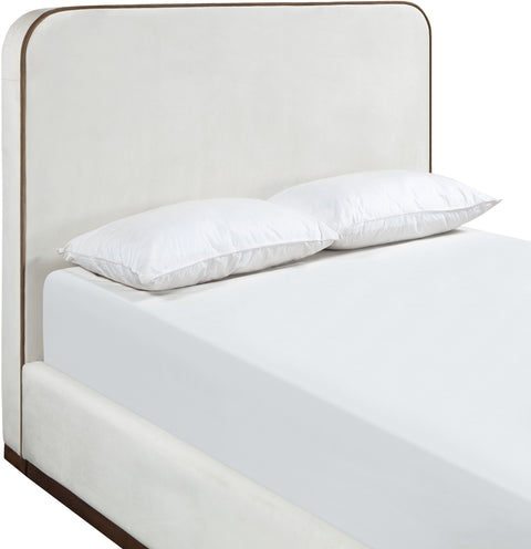Mira Cream / Beige Velvet Upholstered Full Bed, 1 Piece