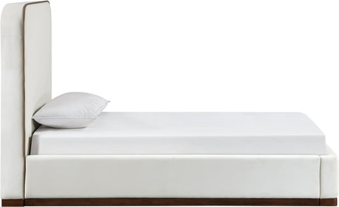 Mira Cream / Beige Velvet Upholstered Twin Bed, 1 Piece