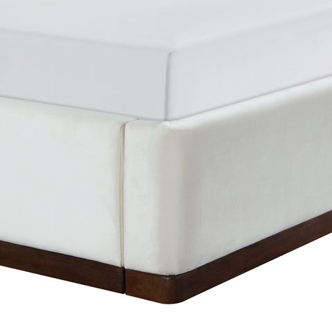 Mira Cream / Beige Velvet Upholstered Twin Bed, 1 Piece