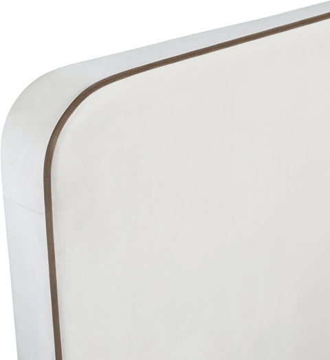 Mira Cream / Beige Velvet Upholstered Twin Bed, 1 Piece