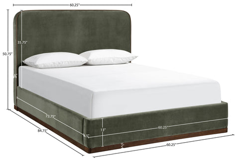 Mira Green / Brown Velvet Upholstered Full Bed, 1 Piece