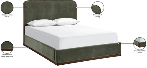 Mira Green / Brown Velvet Upholstered Full Bed, 1 Piece
