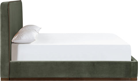 Mira Green / Brown Velvet Upholstered Full Bed, 1 Piece