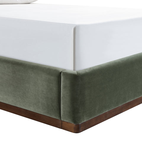 Mira Green / Brown Velvet Upholstered Full Bed, 1 Piece