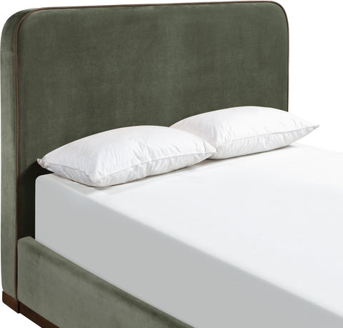 Mira Green / Brown Velvet Upholstered Full Bed, 1 Piece