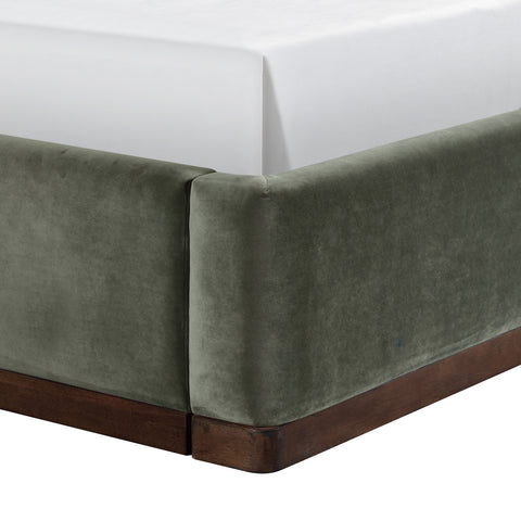 Mira Green / Brown Velvet Upholstered Twin Bed, 1 Piece