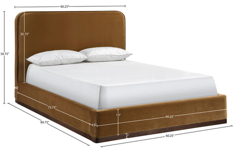 Mira Saddle / Brown Velvet Upholstered Full Bed, 1 Piece