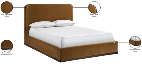 Mira Saddle / Brown Velvet Upholstered Full Bed, 1 Piece