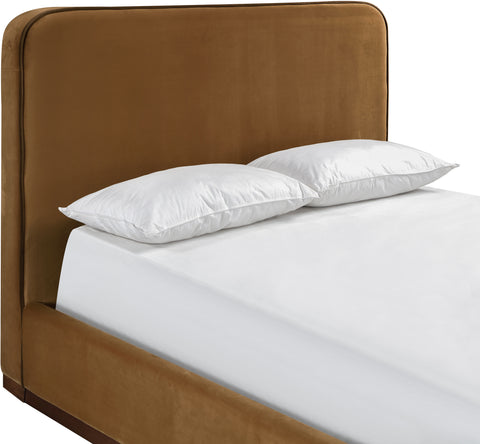 Mira Saddle / Brown Velvet Upholstered King Bed, 1 Piece