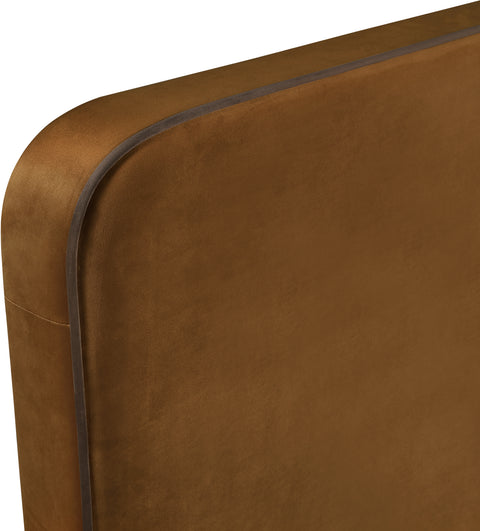 Mira Saddle / Brown Velvet Upholstered King Bed, 1 Piece