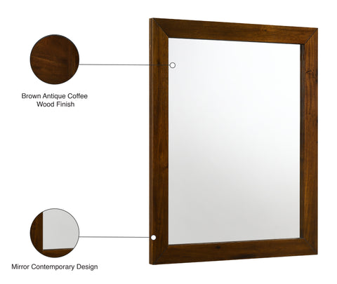 Monroe 35" Antique Coffee Wood Frame Mirror, 1 Piece
