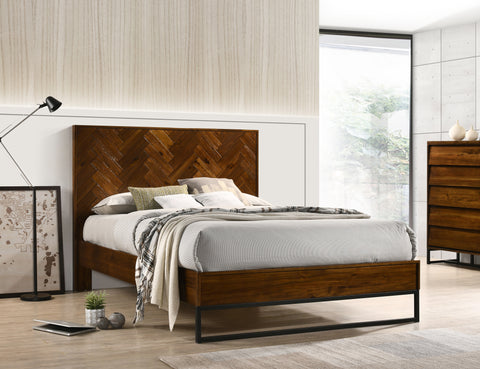 Monroe Antique Coffee Wood Queen Bed, 1 Piece