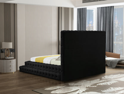 Casey Black Velvet Queen Bed (3 Boxes) Q