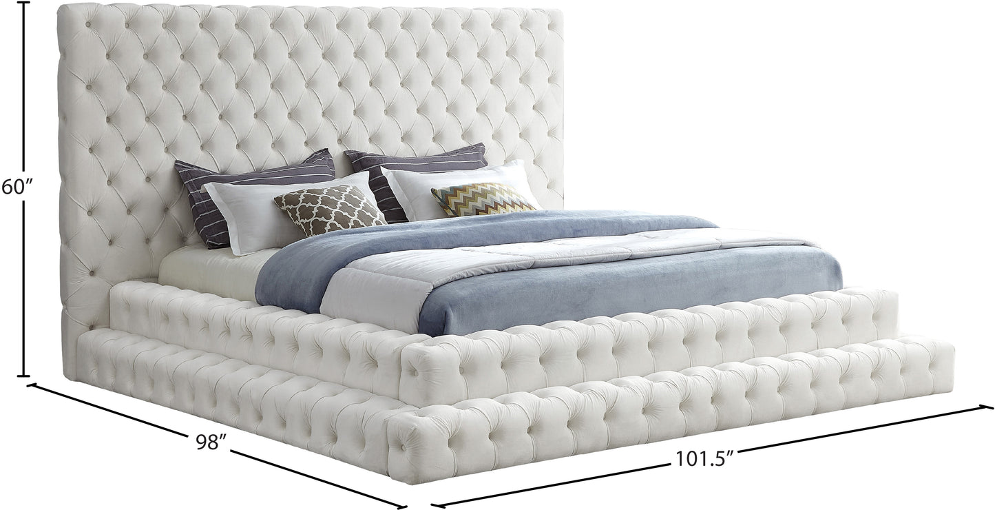 casey cream velvet king bed (3 boxes) k