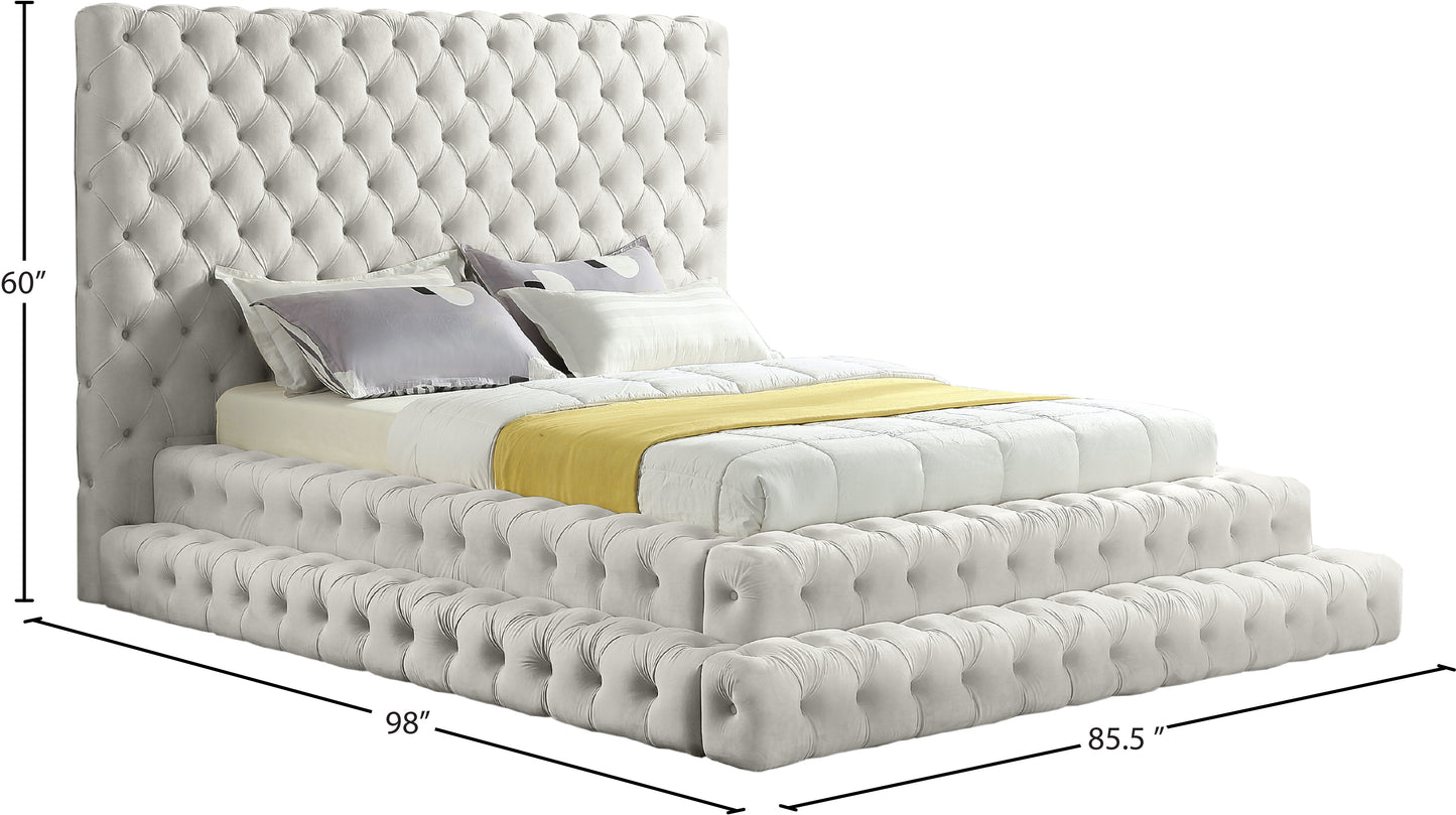 casey cream velvet queen bed (3 boxes) q